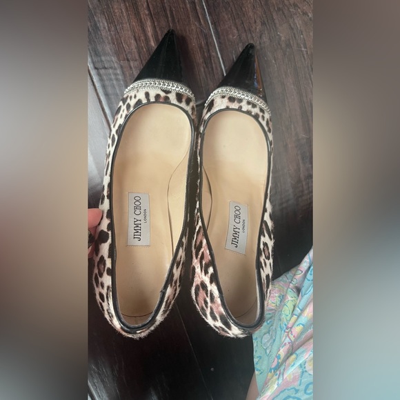 SOLD !!!! Jimmy Choo Leopard Print Pony Hair Chain Pumps Heels size 38 - Picture 11 of 12